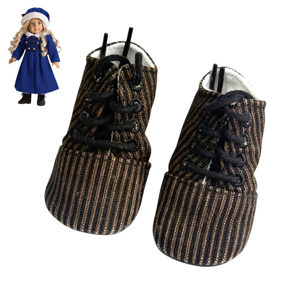 American Girl Caroline Doll Boots Winter Ice Skating Shoes Striped Lace Up Vtg